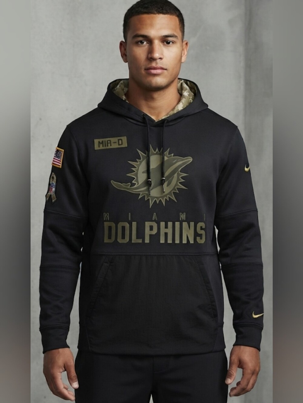 Nike Miami Dolphins Black Camo Logo Pullover Hoodie. A Salute to Service
